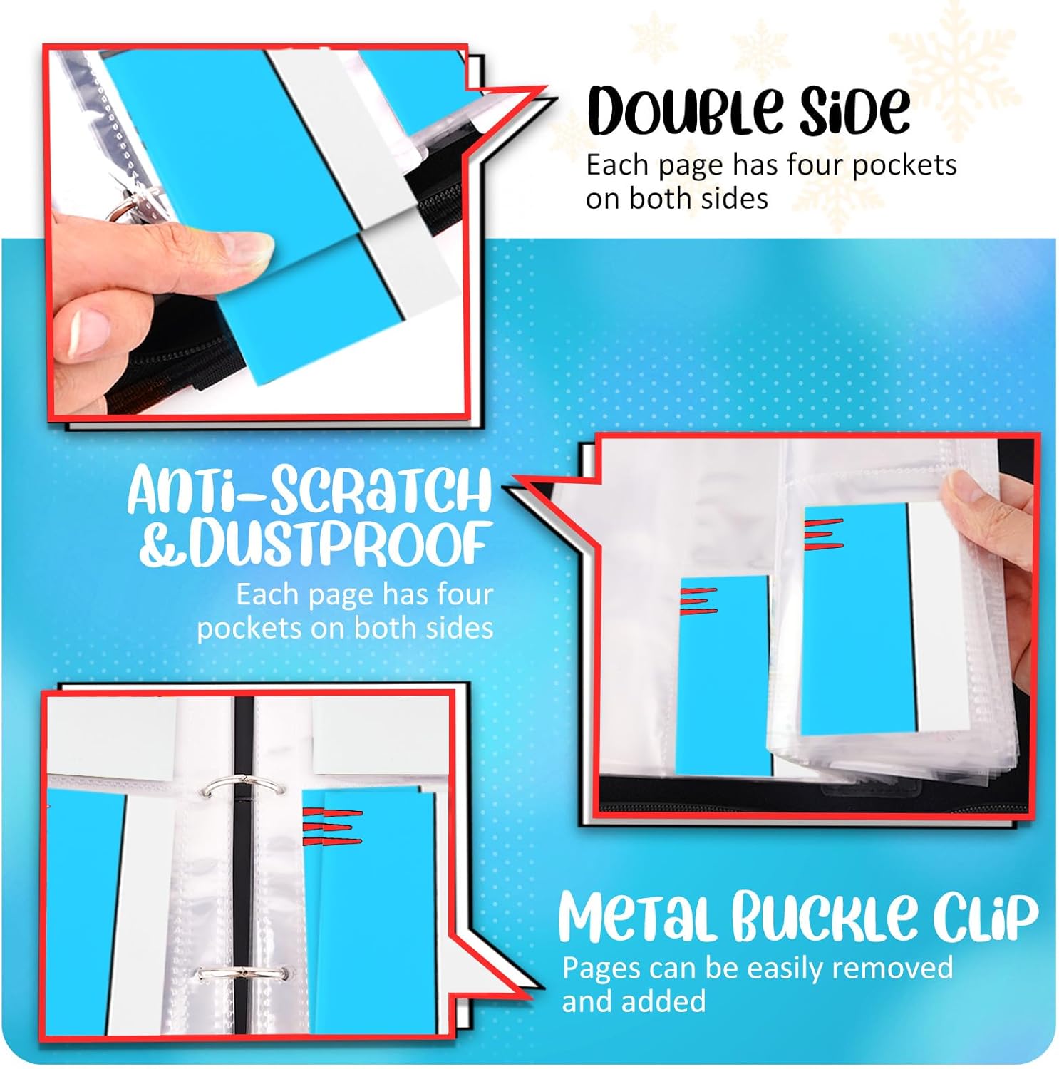 Card Binder 4 Pocket, Collectible Trading Card Albums Fits 400 Cards with 50 Removable Sleeves, Portable Trading Card Binder Collection Album Holder, Game Card Case book With Zipper for Gifts, Blue