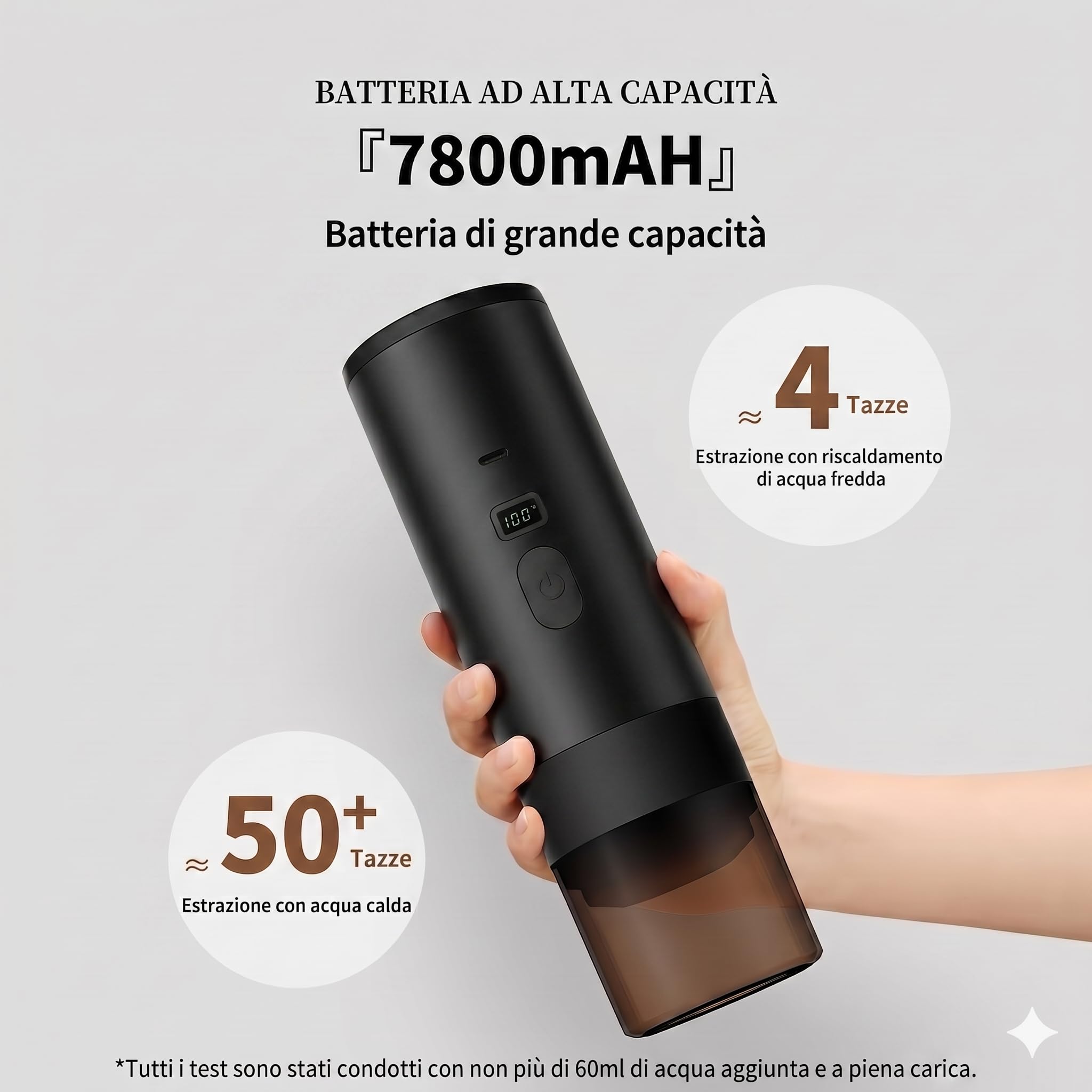 Macchina Caffè Espresso Portatile 3 in 1, Macchina da Caffè Italiana Automatica con Funzione Riscaldamento, Compatibile con Capsule Grandi, Piccole e Polvere, Batteria Ricaricabile USB (Nero)