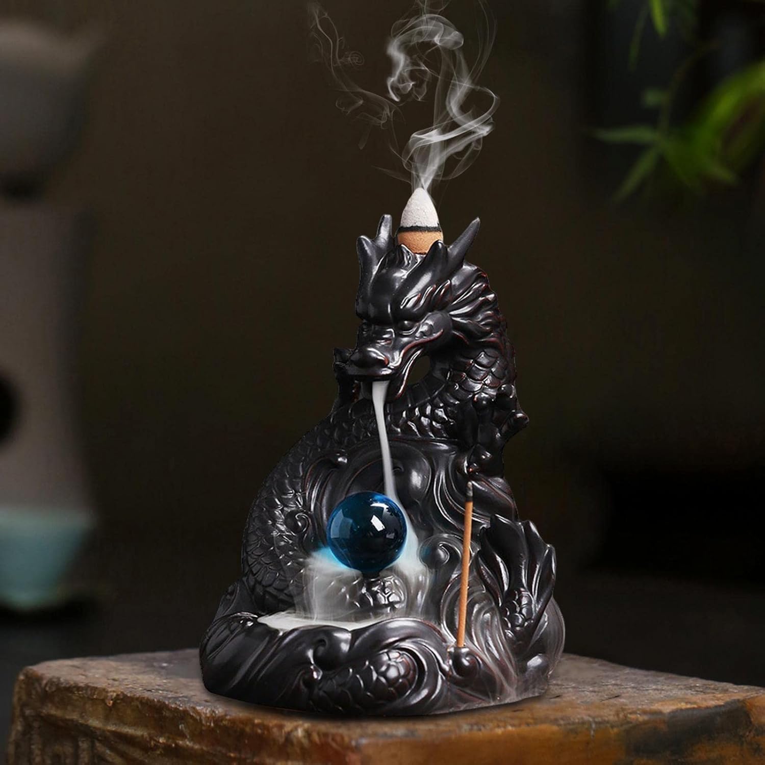 Fenteer Dragon Backflow Incense Burner Incense Holder Censer for Table Home Decoration