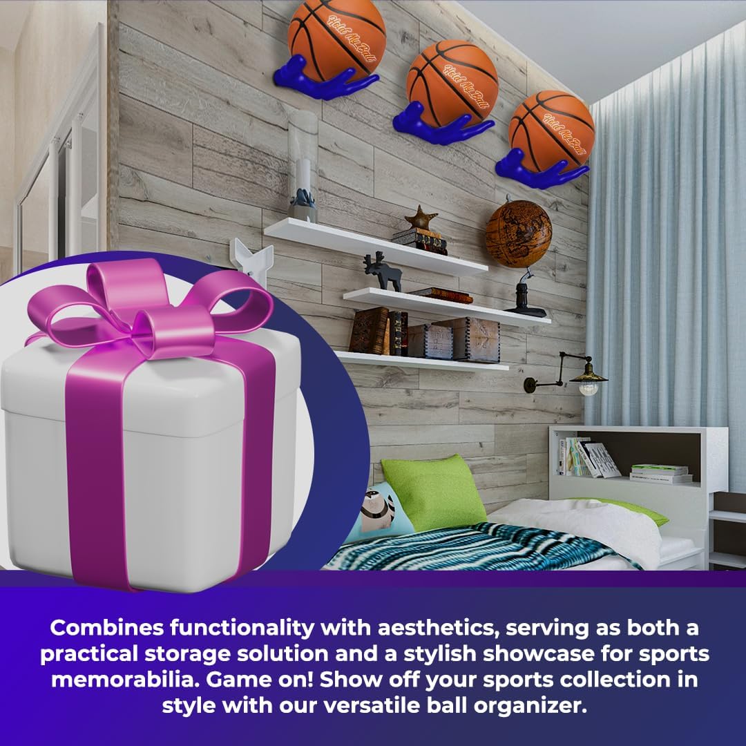 Wall-Mounted Ball Holder – Premium Resin – Basketball, Soccer, Football Display – Secure Ball Hanger, Sports Room Decor, Basketball Wall Mount for Man Caves, Memorabilia