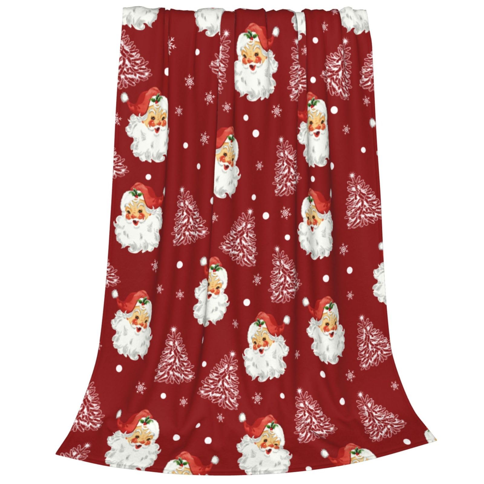 Christmas Santa Claus Throw Blankets, Xmas Soft Lightweight Anti Pilling Aldult Fleece Blanket for Women, 200X150 cm Winter Tree Snowflake Red Decorative Blanket for Chair Couch Living Bedroomn — image 1