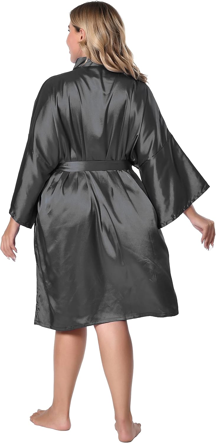 EPLAZA Women Silky Satin Robe Wedding Bridal Party Bride Bridesmaid Robes Kimono Loungewear Dressing Gowns - Image 5
