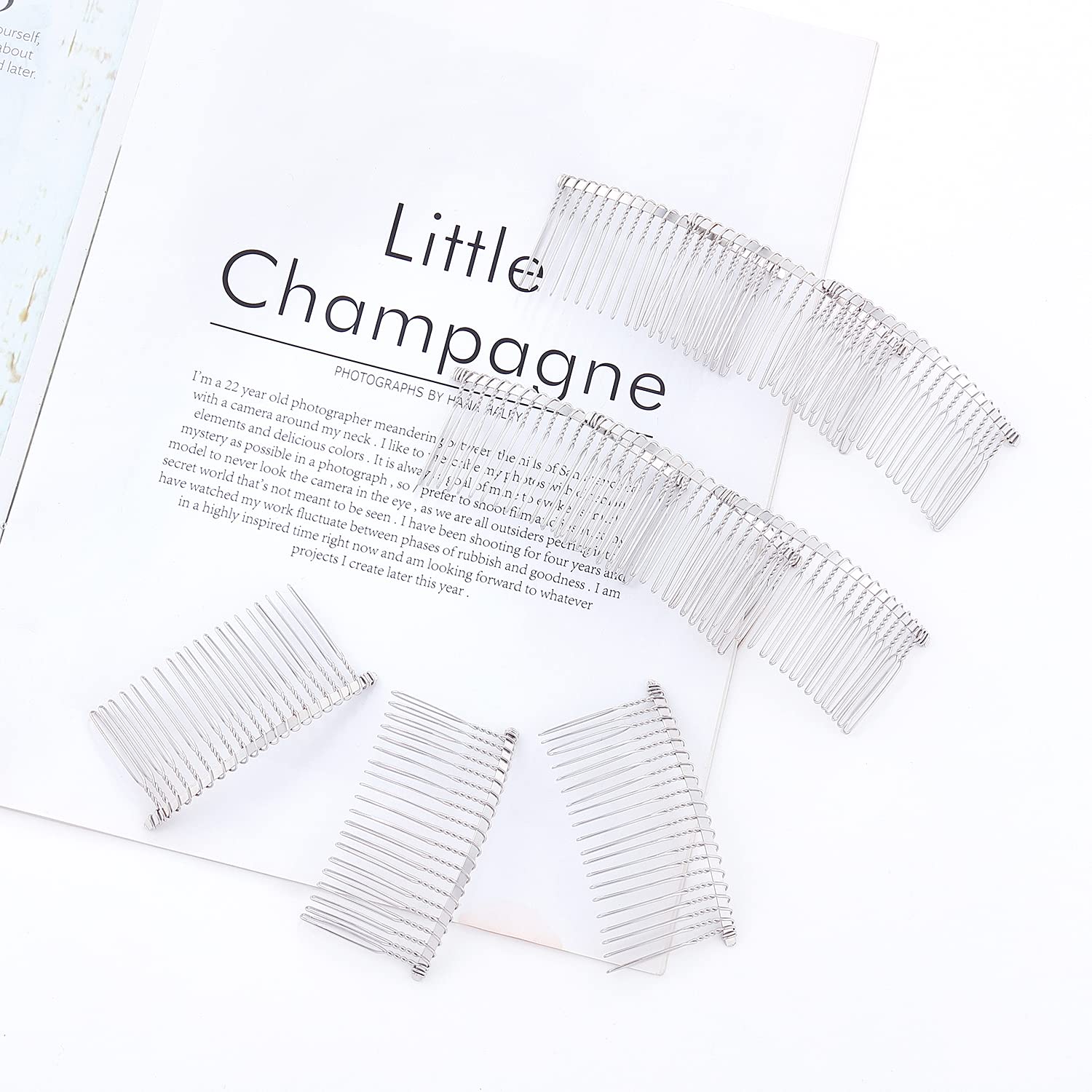 Cinaci 30 Pack Silver Metal Hair Side Combs Plain Slide Barrettes with 20 Teeth DIY Decorative French Headpieces Bun Holder Wire Comb Hair Clips Crafts Accessories for Women Girls Wedding Brides Veil - Image 4
