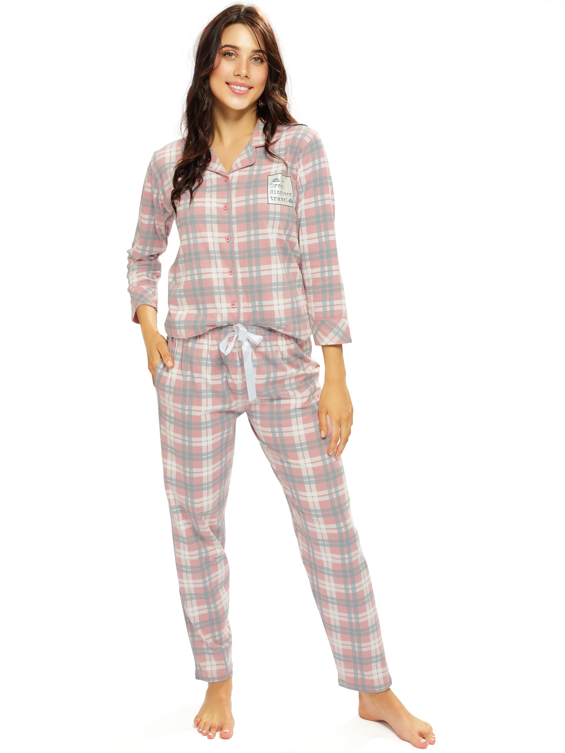 lotik Women's Cotton Checkered Printed Front-Open Full Sleeve Nightsuit Set-picture-3
