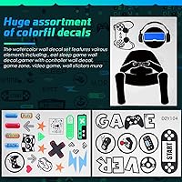 Vista 4 de 56 Pieces Gamer Wall Decals Gaming Controller Joystick Decals Removable Video Games Stickers Game Boy Wall Art for Bedroom Playroom Decoration