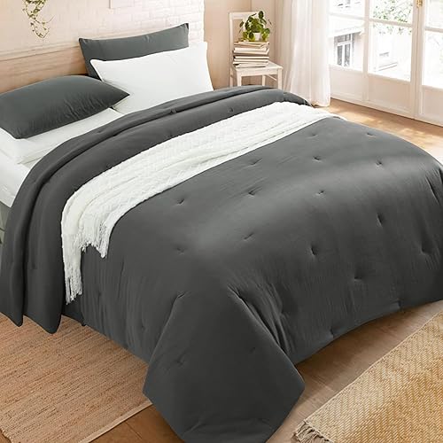 Miniatura 9 de HOMBYS Edredón de muselina 100 % algodón, tamaño King extragrande de 120 x 120 pulgadas, ligero y transpirable, edredón alternativo de plumón suave,