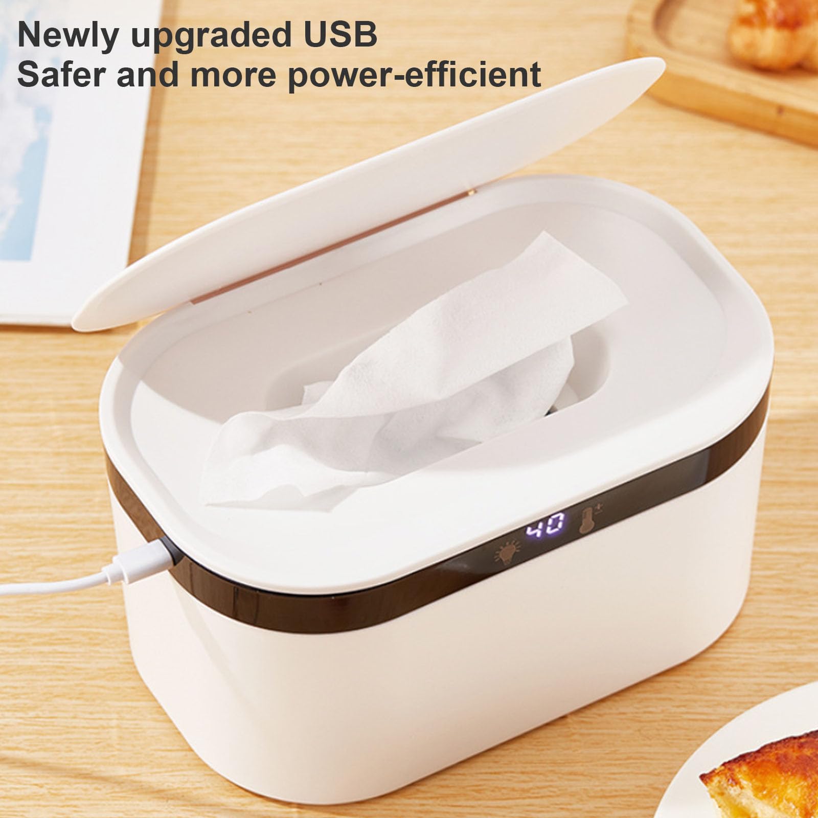 Chauffe-essuyage pour bébé avec lumières nocturnes Distributeur de lingettes humides pour bébé avec 3 températures de transmission de grande capacité de lingettes