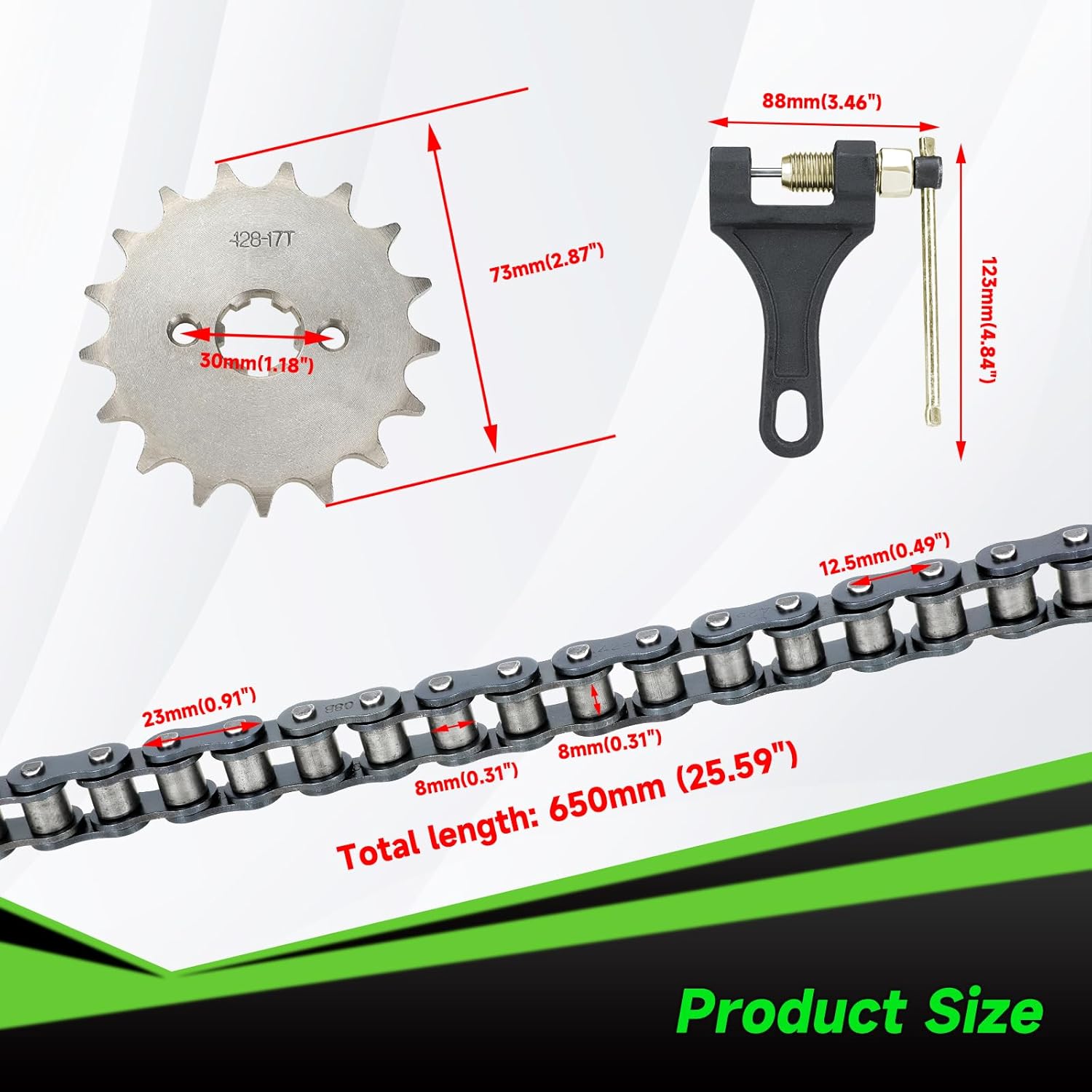 428 Drive Chain 102 Links with 17T Front Engine Sprocket Compatible with 110cc 125cc 50cc 90cc CRF50 XR50 YZ80 TTR Tao tao Coolster Pit Dirt Bike Vitacci Kazuma ATV Quad 4 Wheeler Go Kart Parts