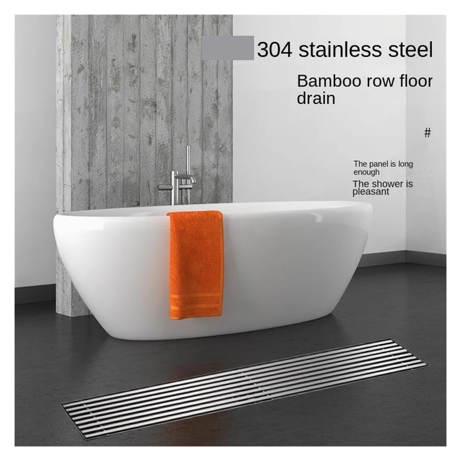Desagüe de bambú grueso de 20 a 80 cm de largo, acero inoxidable 304 de alto desplazamiento (acabado cepillado lateral de 20 cm) y elegante