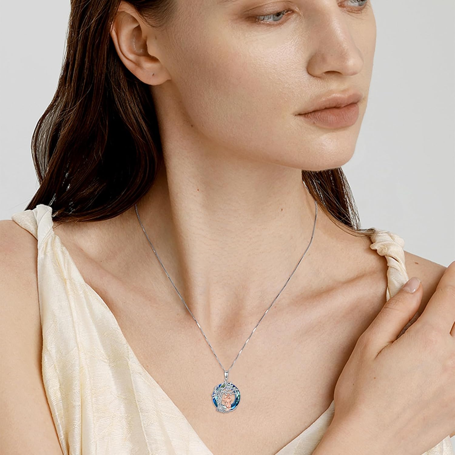 TOUPOP Tree of Life Necklace 925 Sterling Silver Celtic Knot Tree Pendant Blue Crystal Jewelry Mother's Day Gifts for Women Men
