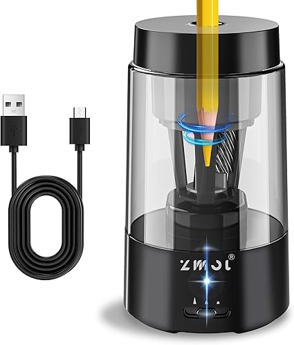 Miniatura 10 de ZMOL Sacapuntas eléctrico, sacapuntas automático y manual de alta velocidad para niños, escuelas en casa (totalmente automático blanco)