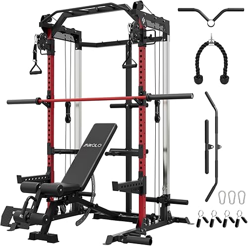 Miniatura 23 de Mikolo - Jaula de fuerza, estante de potencia de 2000LB con sistema de polea doble independiente, máquina de entrenamiento multifunción para