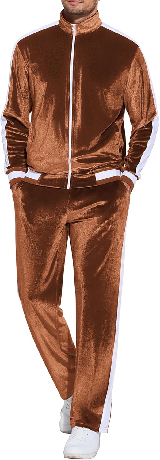 COOFANDY Mens Tracksuit 2 Piece Set Velour Sweatsuit Jogging Suits Full Zip Jacket Pants Outfits