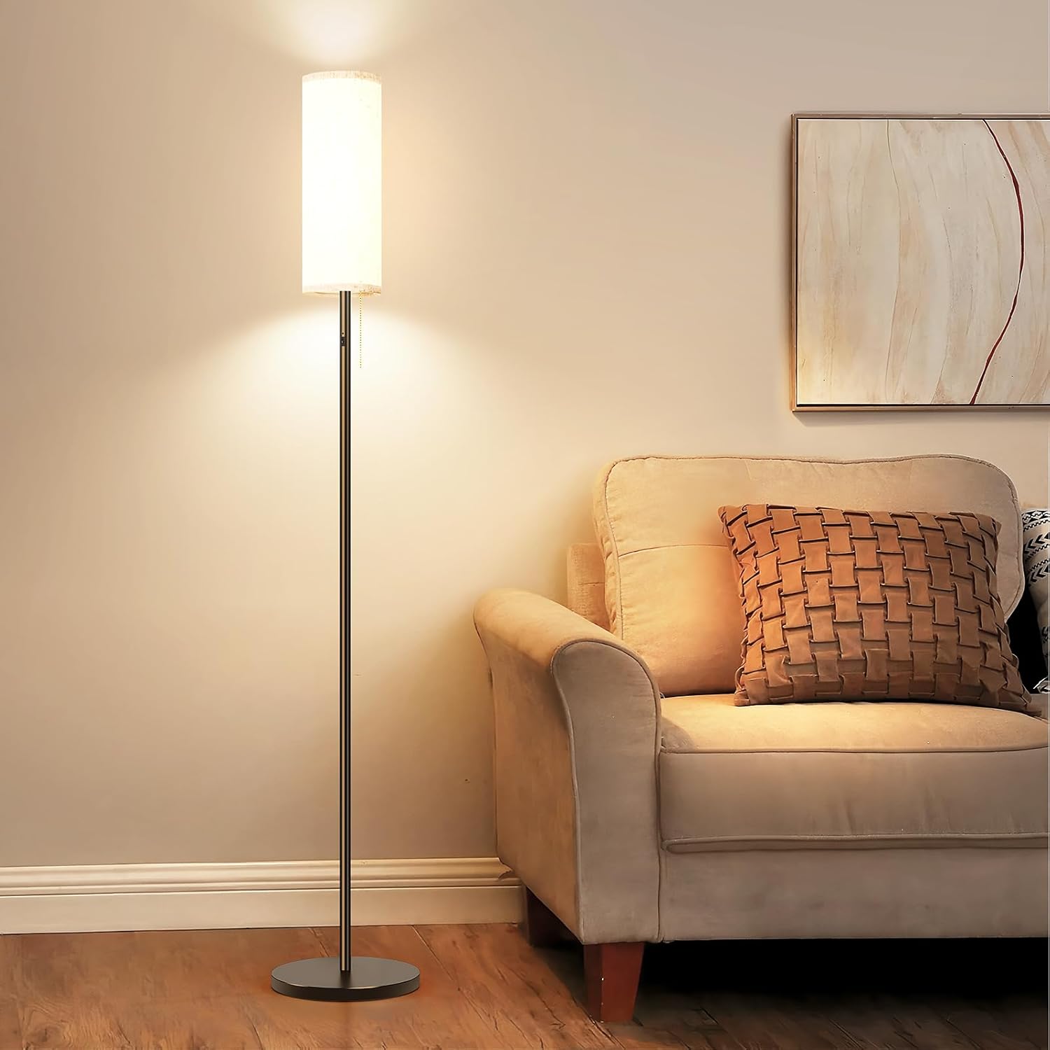 Cordless Floor Lamp for Living Room, with 3 Color Temperature and Pull Cord Switch, 8000mAh Battery Operated Portable Rechargeable Modern Standing Led floor lamp Light for Bedroom Office, Farmhouse