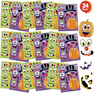 ArtCreativity Make Your Own Jack-O-Lantern Face Sticker Set - 24 Sheets - Customizable Halloween Stickers for Kids, Fun Crafts Classroom Activity, Best for Halloween Party Favors, Goodie Bag Fillers