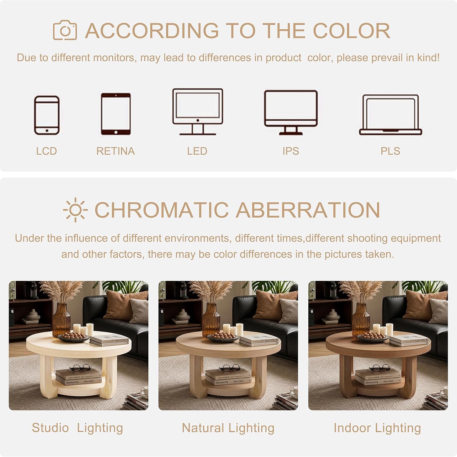 Round Coffee Table, 2-Tier Circle Coffee Table with Storage Nature