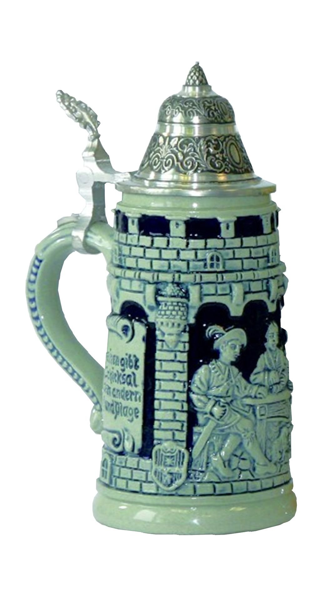 Jarra de cerveza alemana azul KING con caballero y dados, capacidad de 0,25 litros