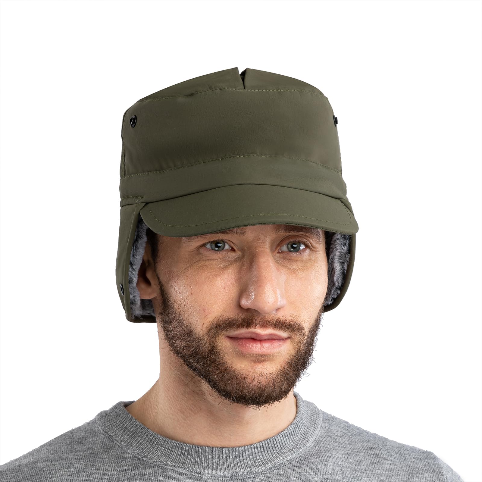Zffxh Men's Army Green Winter Cadet Baseball Cap Warm Trapper Aviator Pilot Trucker Hat Earflaps Hunting Elmer Fudd