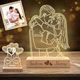 WBgjsnklbnl Custom 3D Photo Lamp Personalized Portrait Illusion Night Light with Picture Engraved Name Text for Couple Bf Gf
