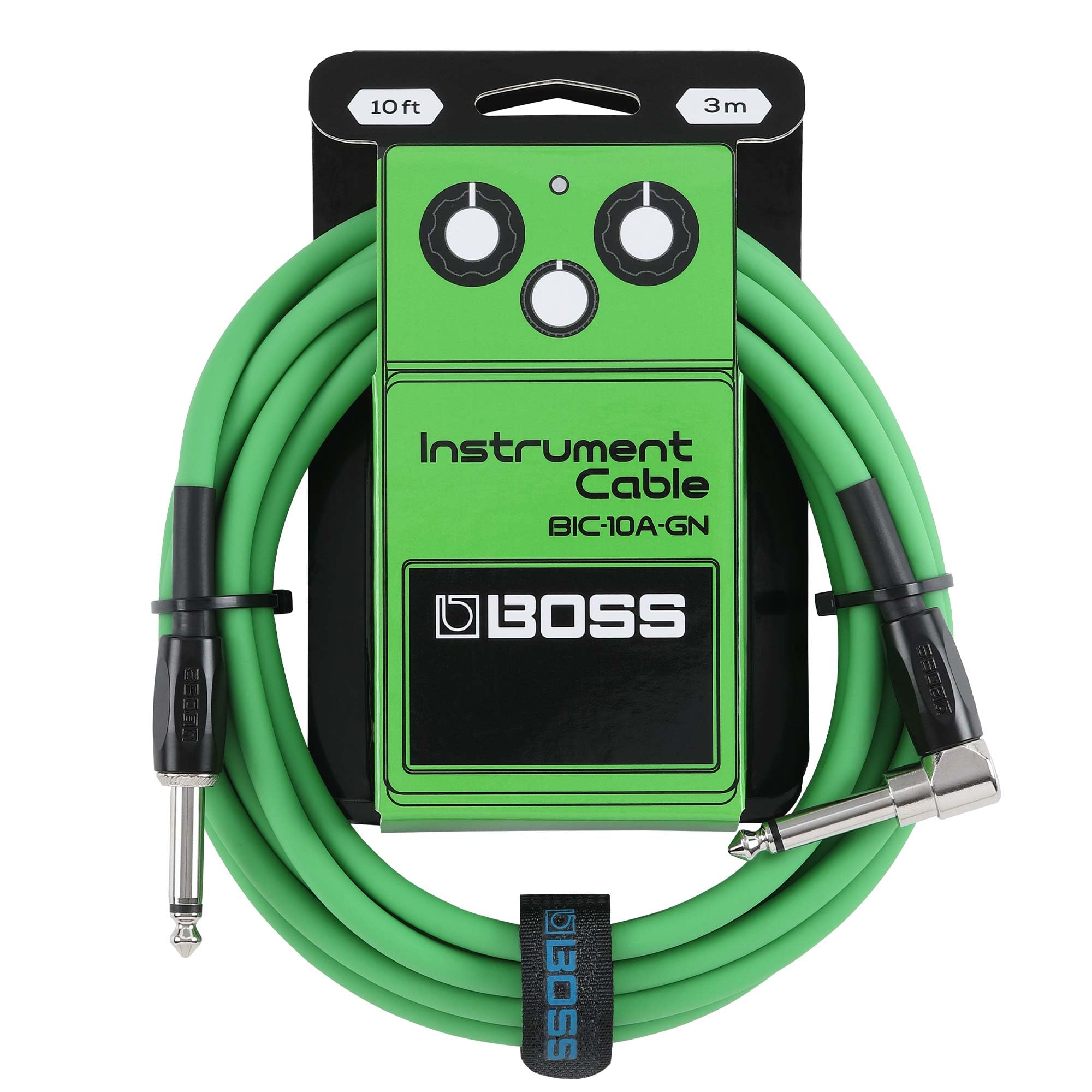 BOSS Serie BIC-10A | Cavo per Strumenti | Connettori da ¼ di pollice Dritto/Angolo Retto | Lunghezza 3 m | Cavi di Alta Qualità per la Chitarra, il Basso e Altro | Robusti e Silenziosi | Verde