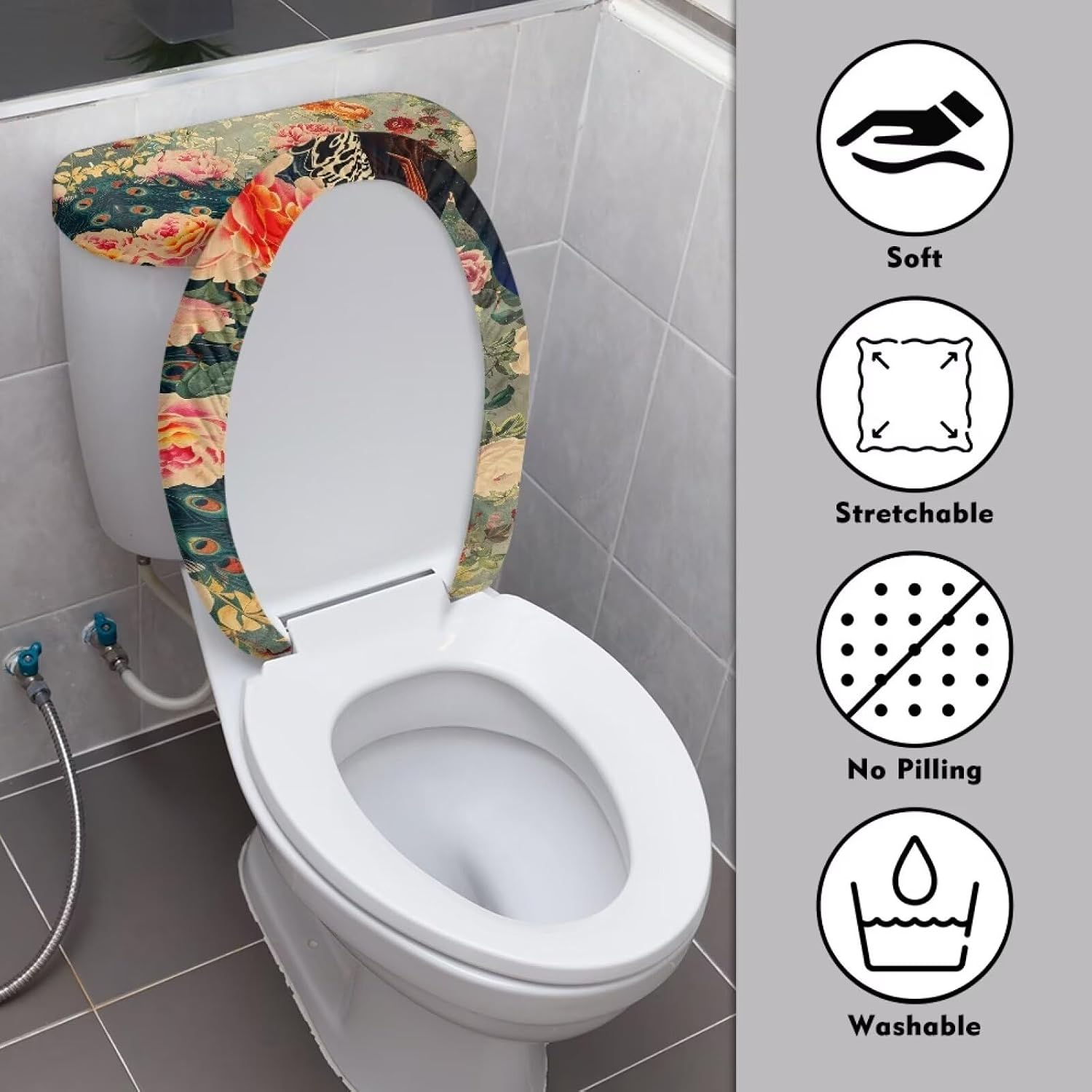 Flashideas Peacock Toilet Lid Cover and Toilet Tank Cover Soft Plush Seat Covers Tank Lip Covers Easy to Clean Bathroom Decoration Accessories Fits Most Toilet Tanks & Lids