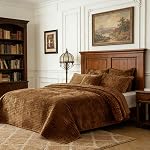 3 pièces Luxueux Velvet Surdimensionné King Coussin Ensemble de lit 106x118 Ensemble de couvre-lits rayés avec 2 Shams d'oreiller 20x36 Ultra Soft Comforter pour toute la saison, Caramel