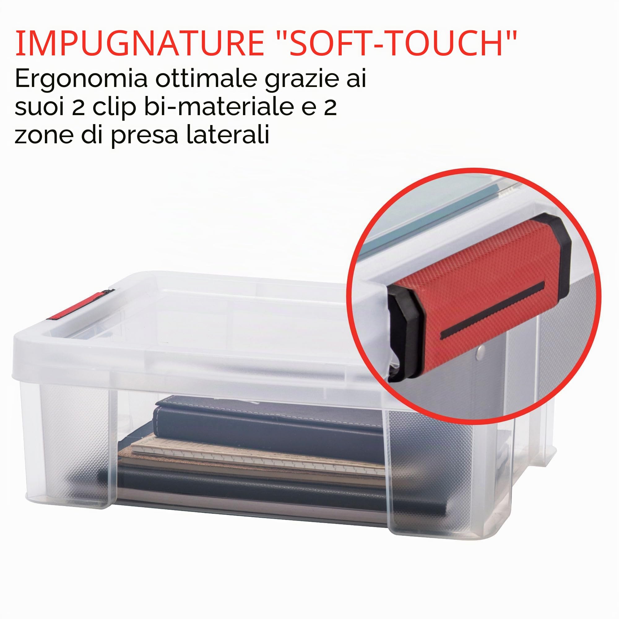 Sundis set di 4 contenitori rinforzati CLIP'N STORE 9L, Trasparente con coperchio a scatto, impilabile, idoneo al contatto alimentare | Con coperchio a clip, in plastica trasparente, adatte al contatto alimentare, pareti diritte, impilabili e combinabili