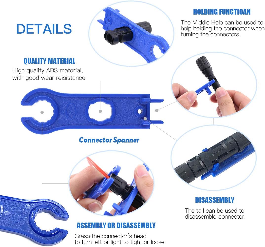 Glarks 24Pcs Solar Crimper Solar Crimping Tools for 2.5/4/6mm² Solar Panel PV Cable with 6 Pair Solar Panel Connector and 1 Pair Solar Connector Assembly Tool Spanner Wrench and a Wire Stripper