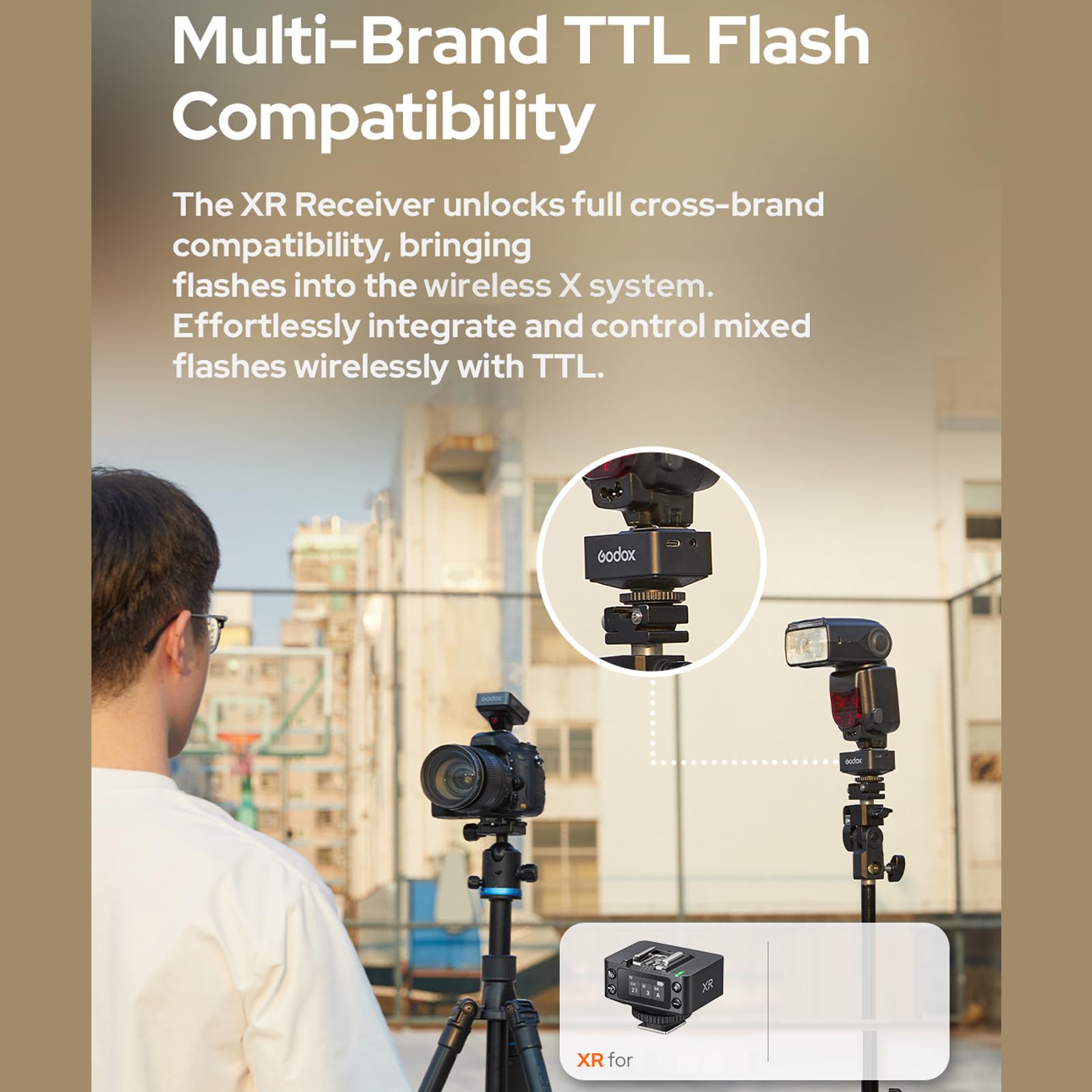 Godox XR Ricevitore flash TTL, portata 100 m, ricevitore radio con batteria integrata da 1270 mAh, cavo di sincronizzazione e cavo USB-C, compatibile con il trigger Godox X3/X3Pro per Canon e Nikon