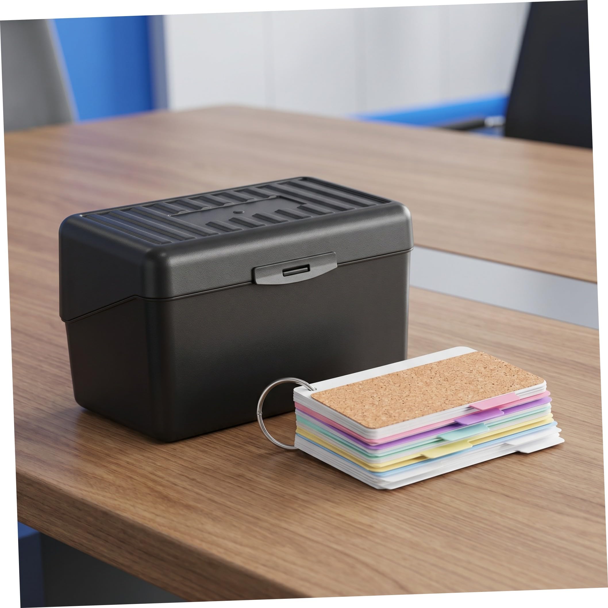 Contenitore Nero per Schede Indice, Set 2 Pezzi in Carta | Divisori Neri, Cartoncini Rigati Colorati, Anelli Metallici e Etichette Adesive