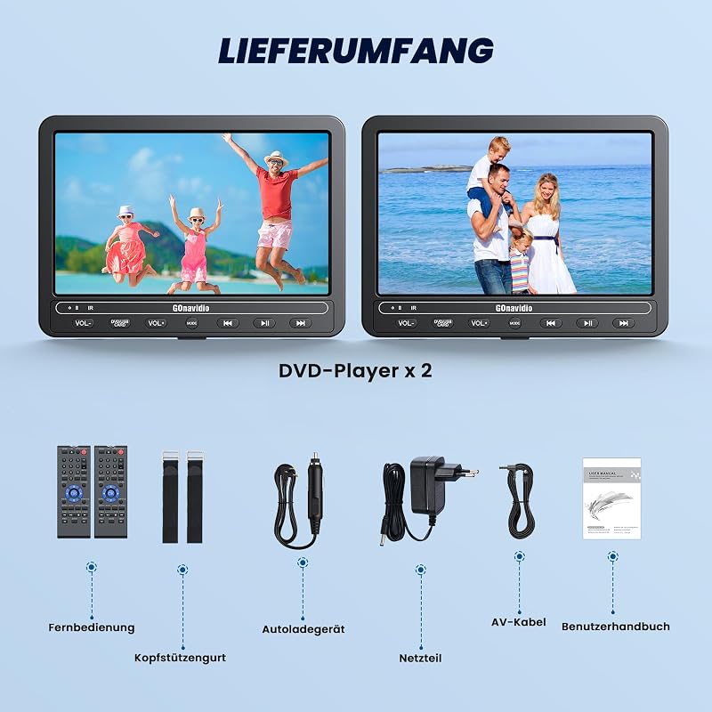 GOnavidio 10,5" Hordozható Autós DVD Lejátszó HDMI USB TF Kártya Támogatás Akkumulátor