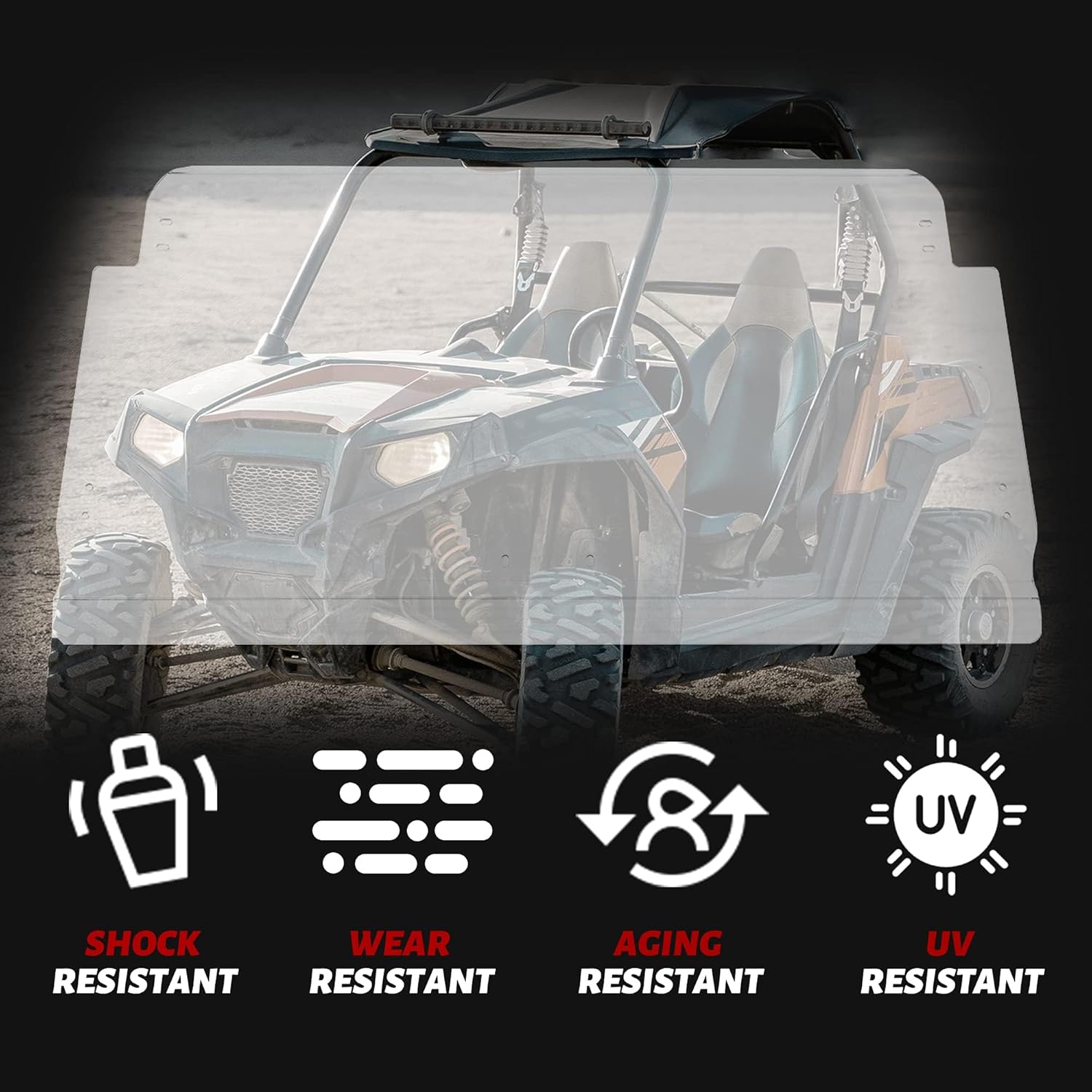 HECASA Front 2-in-1 Windshield Compatible with 2008-2023 Polaris RZR 570 / 570 S/ 800 / 4 800 / S 800 / XP 900 / XP 4 900 Flip Clear Windscreen Scratch Resistant Gas Spring Included Closed Open