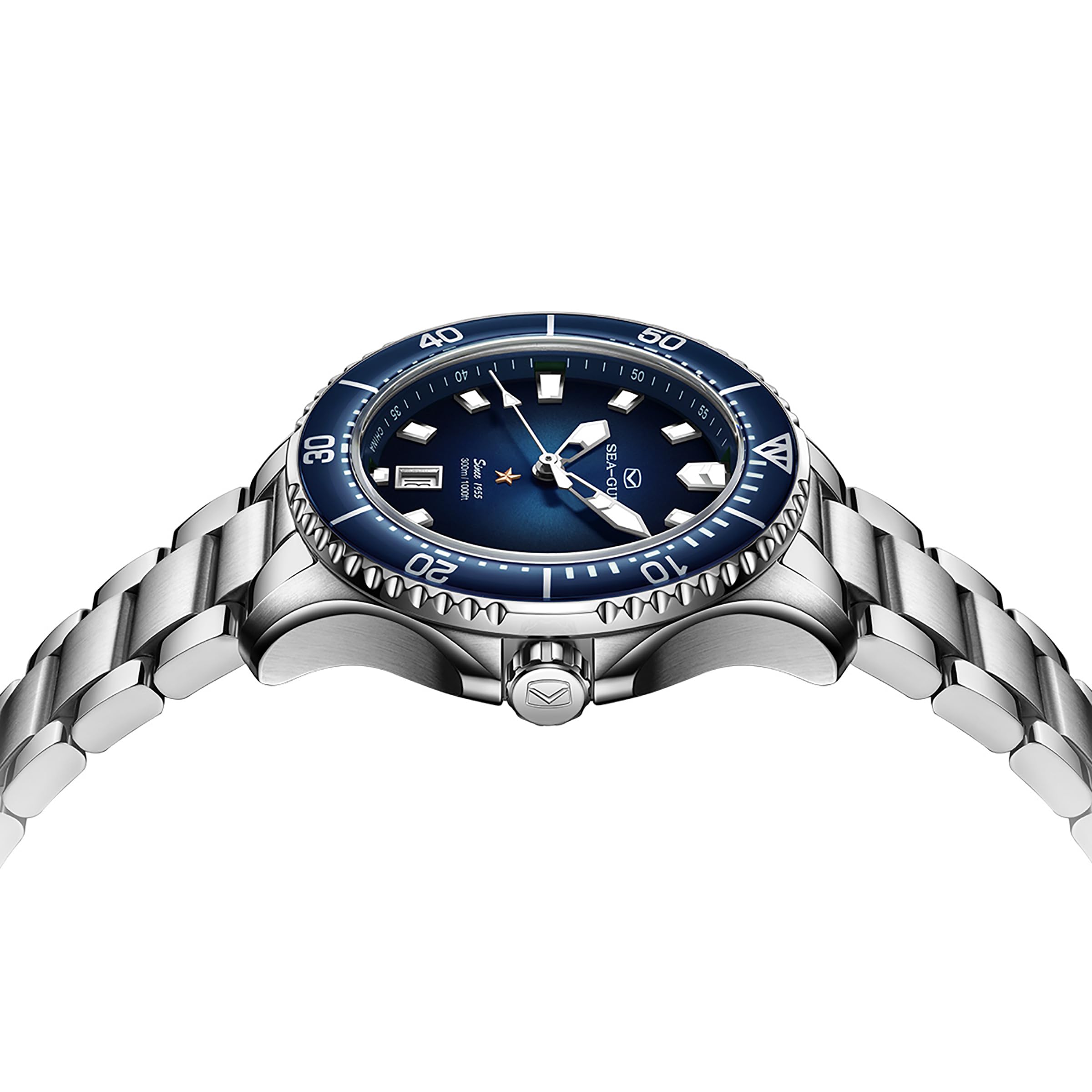 SEA-GULL Automatische mechanische Taucheruhr für Herren, Edelstahl, wasserdicht, Business-Kleid, leuchtender Kalender, Armbanduhren, 41 mm, Ocean Serie PRO
