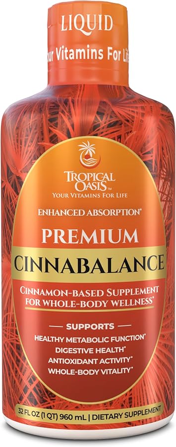 Tropical Oasis Cinnabalance Liquid Cinnamon Supplement w/Cinnamon Bark, Aloe Vera, Ginger Root, Green Tea & Antioxidants - 32 oz, 32 Servings