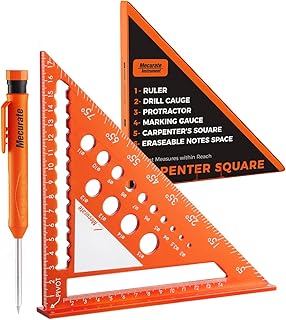 Mecurate Metric Aluminum Alloy Rafter Square (18cm) with 2-in-1 Carpentry Pencil - Durable Measuring and Marking Tool for Woodworking, Construction, and DIY Projects