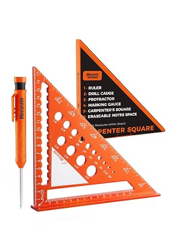 Mecurate Metric Aluminum Alloy Rafter Square 18cm with 2-in-1 Carpentry Pencil - Durable Measuring and Marking Tool for Woodworking, Construction, and DIY Projects