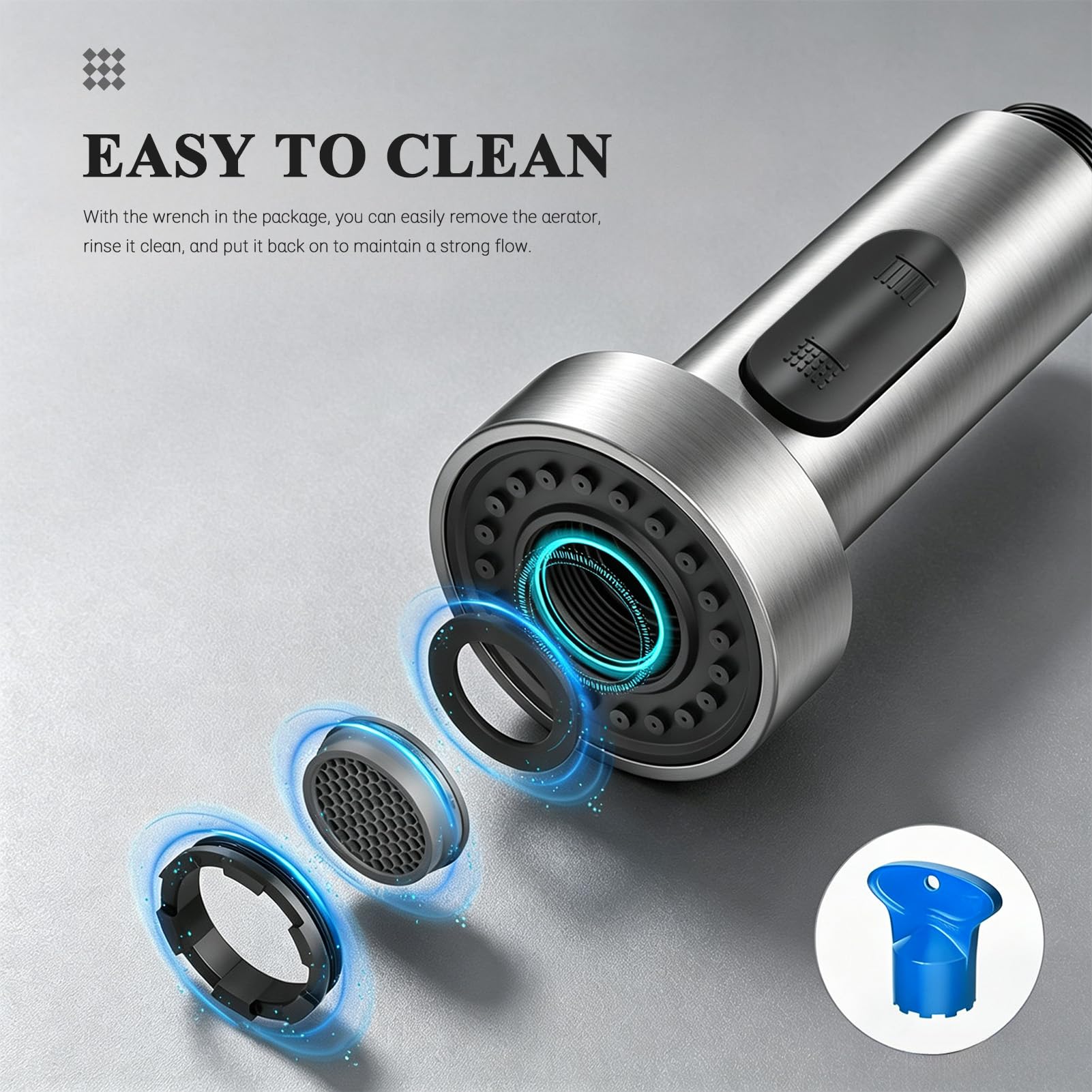 Grifo de cocina de acero inoxidable 304 con 2 funciones de chorro