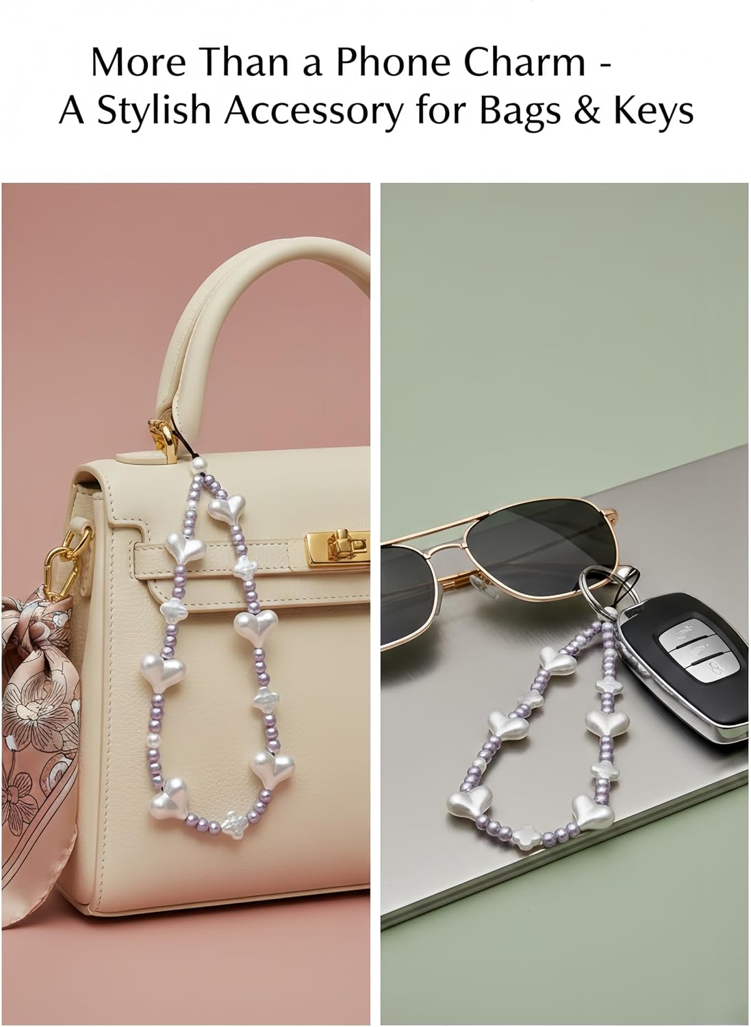 Baroque Pearl Phone Lanyard Wrist Strap Heart Beaded Phone Charm for Women Extended Length Aesthetic Beaded Chain