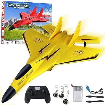 Zy 530 Pro Rc Plane, 2.4ghz Rc Remote Control Fighter Plane Model, Rc Helicopter with Lights, Electric Light 360 Flip Remote Control Aircraft, for Aldult & Beginners 320-Yellow