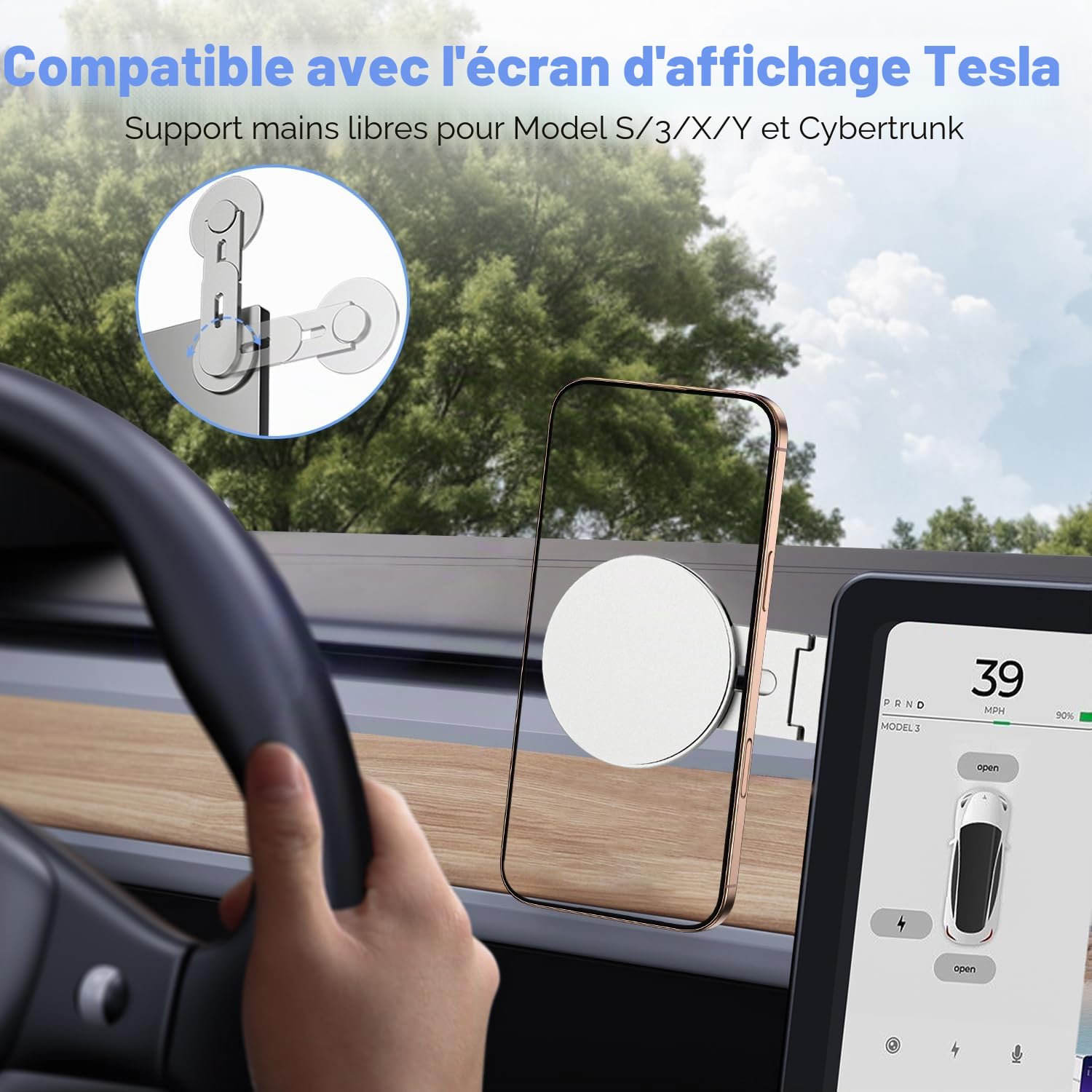CloudValley Support Téléphone Magnétique pour Ordinateur Portable, Caméra de Continuité 3D Réglable pour iPhone Mag et Tous Les Téléphones, Holder Oliable pour Tesla, PC et Moniteur de Gym, Argent