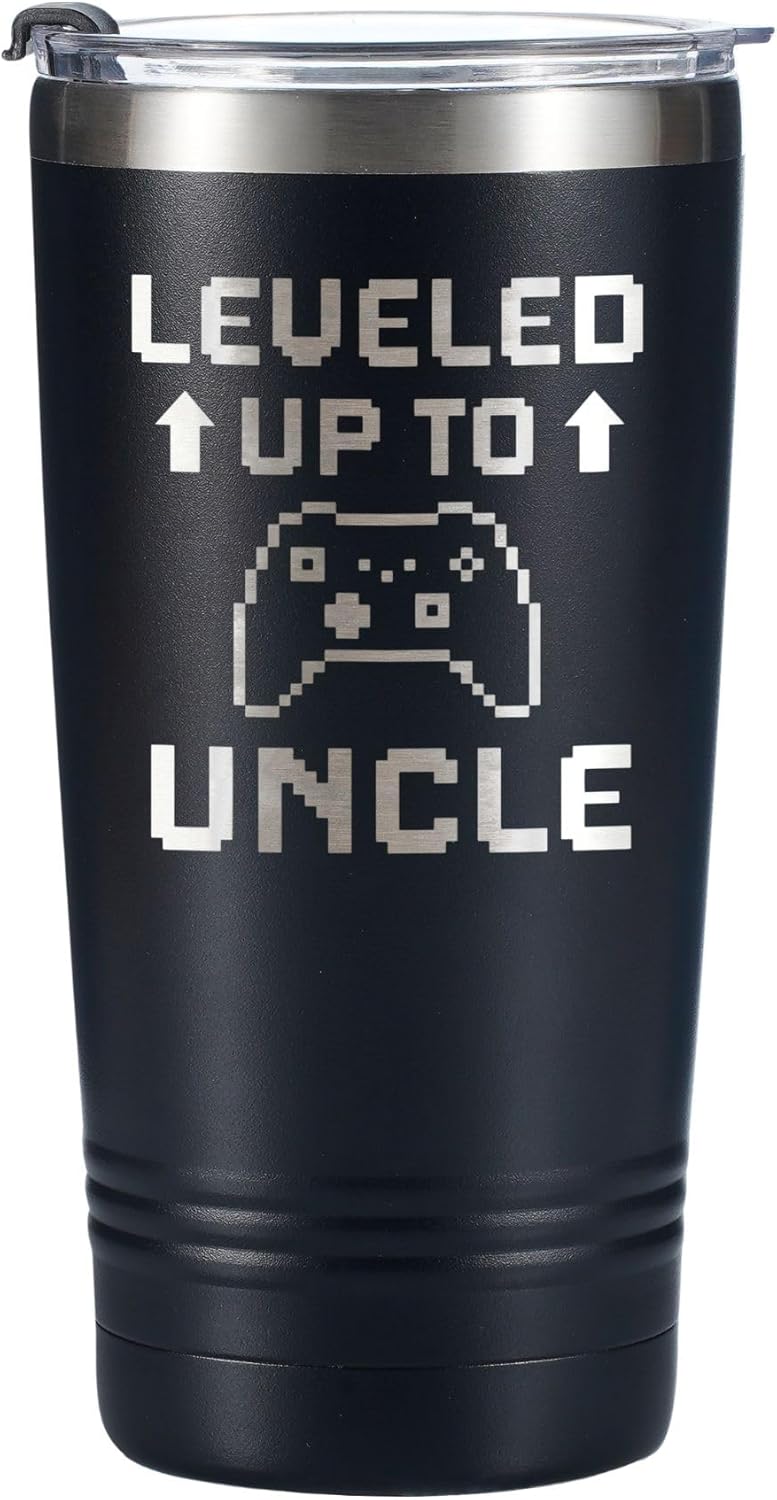 Onebttl Uncle Gifts from Niece Nephew, Level Up to Uncle, Tumbler Travel Coffee Mug, Stainless Steel Insulated 20oz/590ml
