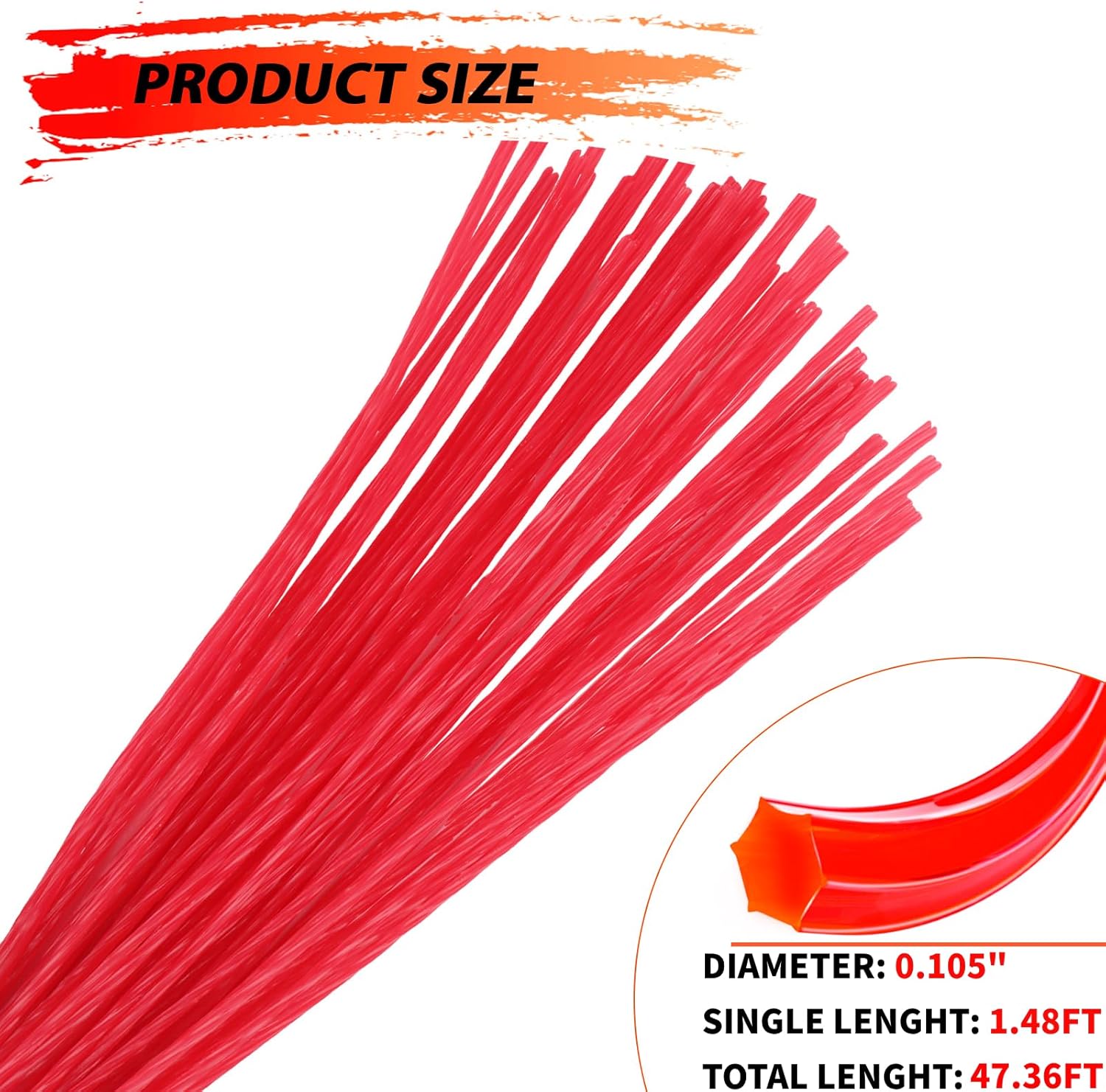 49UFSHLL953 Pre-Cut Trimmer Line 0.105" 1.48Ft Compatible with Troy-Bilt,Remington,MTD,Yard-Man,Yard Machines,Bolens Trimmer Heads,Flex-A-Line Universal Twisted Trimmer Line Part 32 Pack