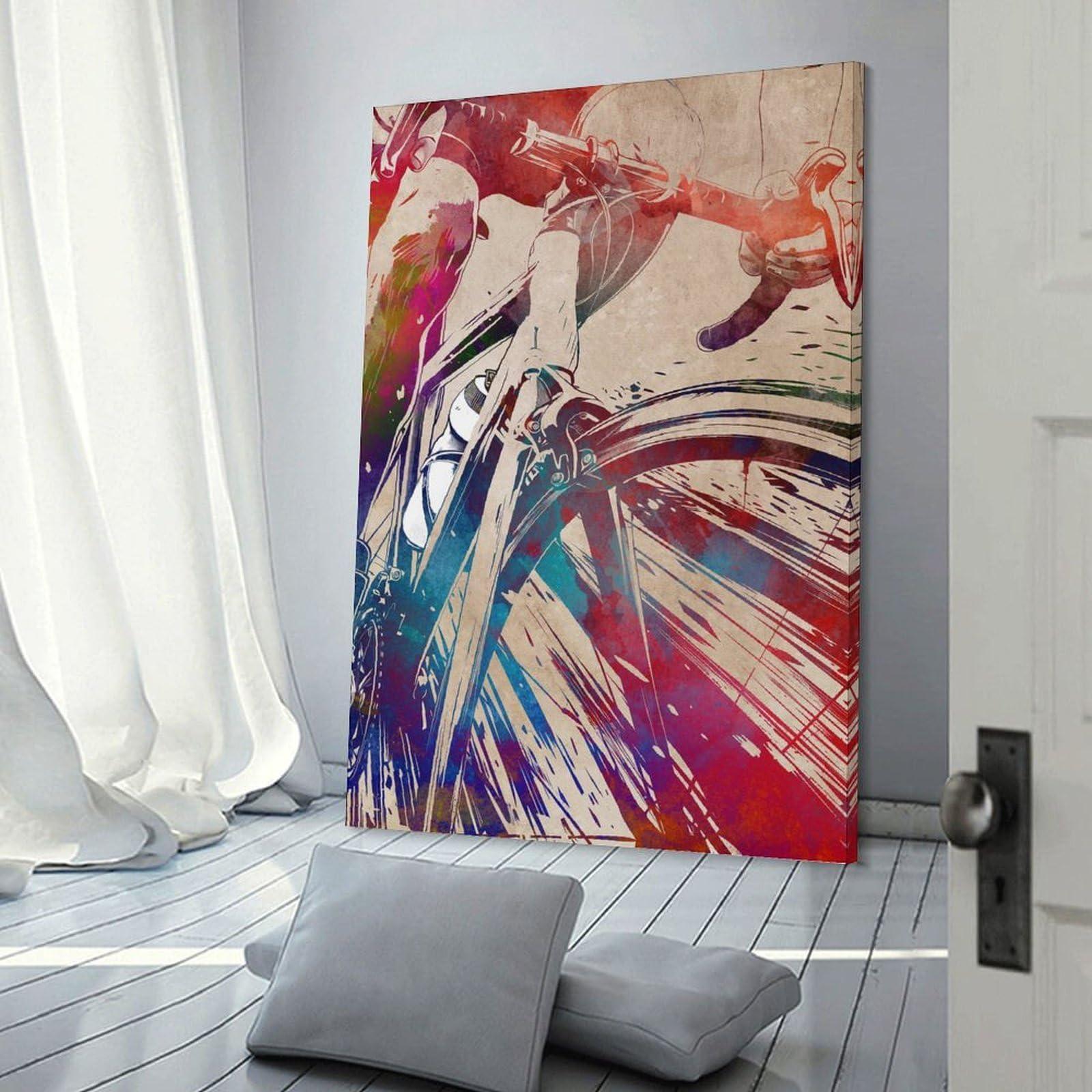 Junmoney Cycling Watercolor Art Room Decor Wall Art, 20x30inch(50x75cm), for Bedrooms, Workspaces And Everyday Interiors, An Adaptable Decor Piece for Home Use