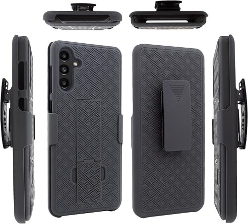 Miniatura 7 de Diseñado para Samsung Galaxy A13 5G, con funda delgada de vidrio templado, funda resistente con soporte integrado + clip giratorio para cinturón