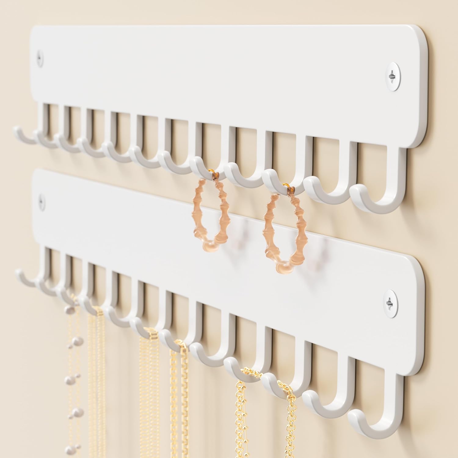 bussdis Drill-In Necklace Organizer: Sturdy Necklace Holder Wall Mounted with Hooks for Tangle-Free Jewelry Storage – Space-Saving Wall Necklace Hanger, Black, 2 PCS