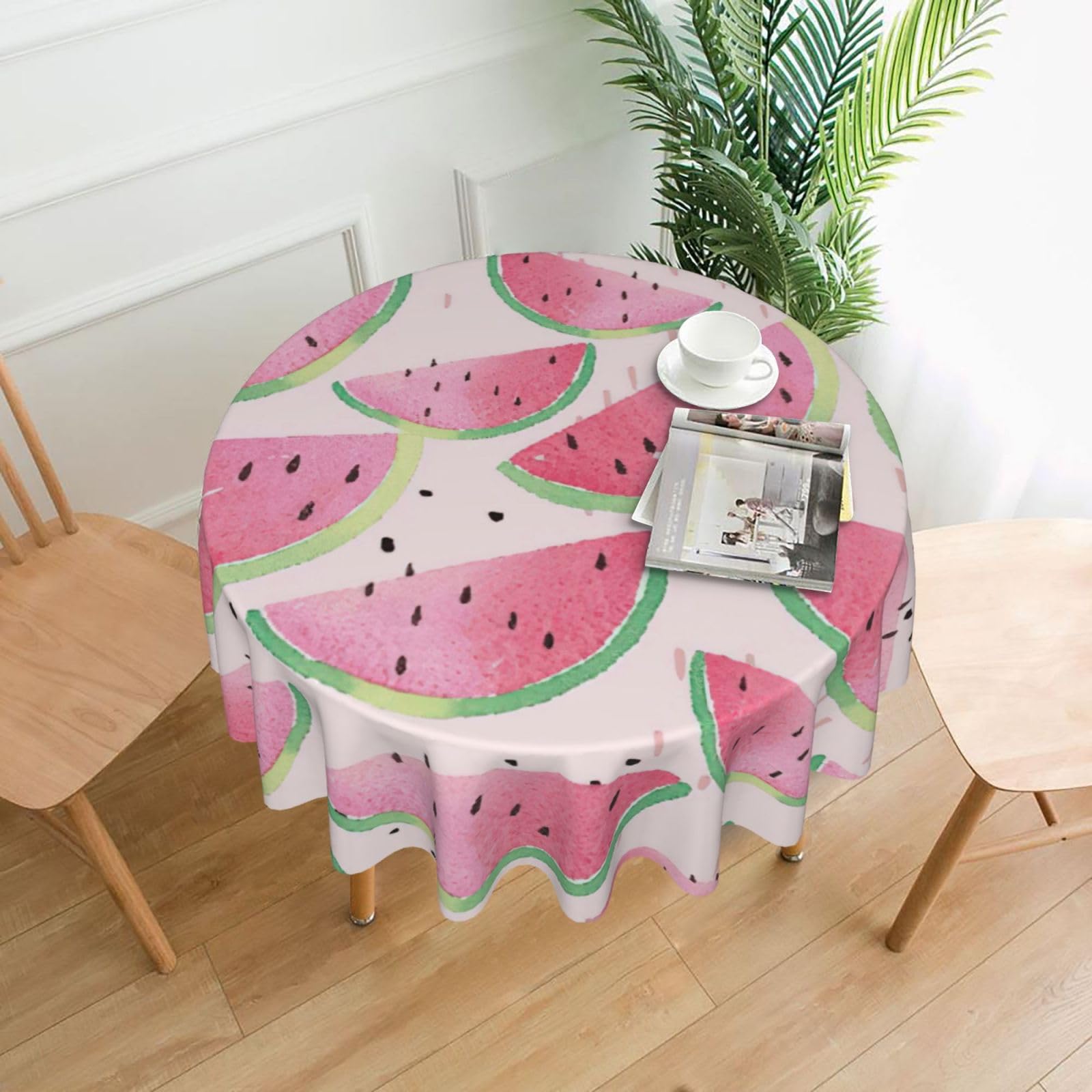Zcmkjlg Watermelon fresh fruit Print Quick Ship Round Tablecloth 60in Polyester Washable Cover for Dining Room