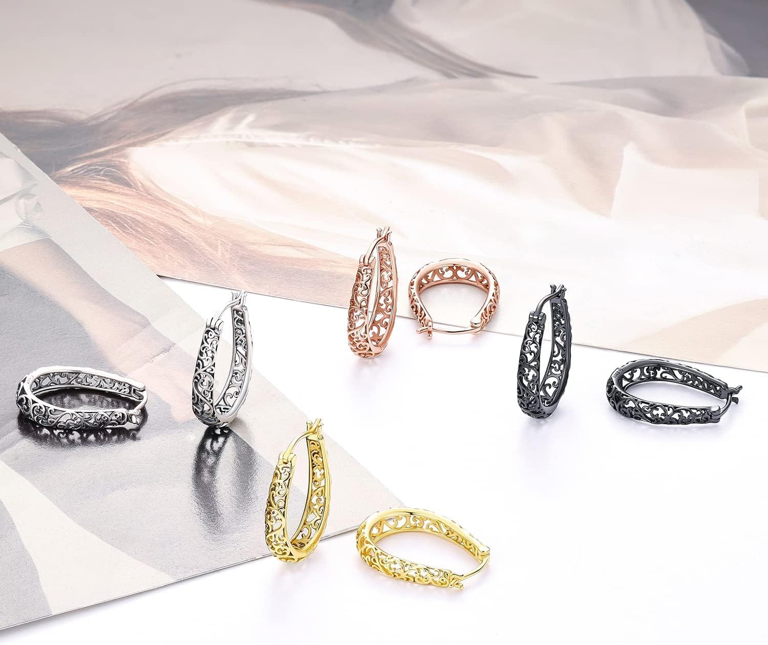 BISAER Gold Plated Filigree Hoop Earrings, 925 Sterling Silver Vintage Vine Earrings For Women Original Design Hypoallergenic Ear Jewelry Gift - Image 7