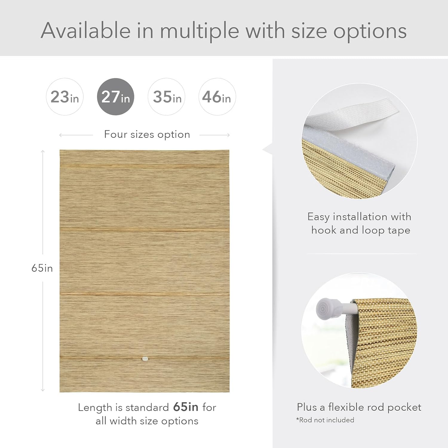 Natural Harmony Window Bundle: Panel Track Blind 86" W x 96" H & Blackout Magnetic Roman Shade 27" W X 65" L