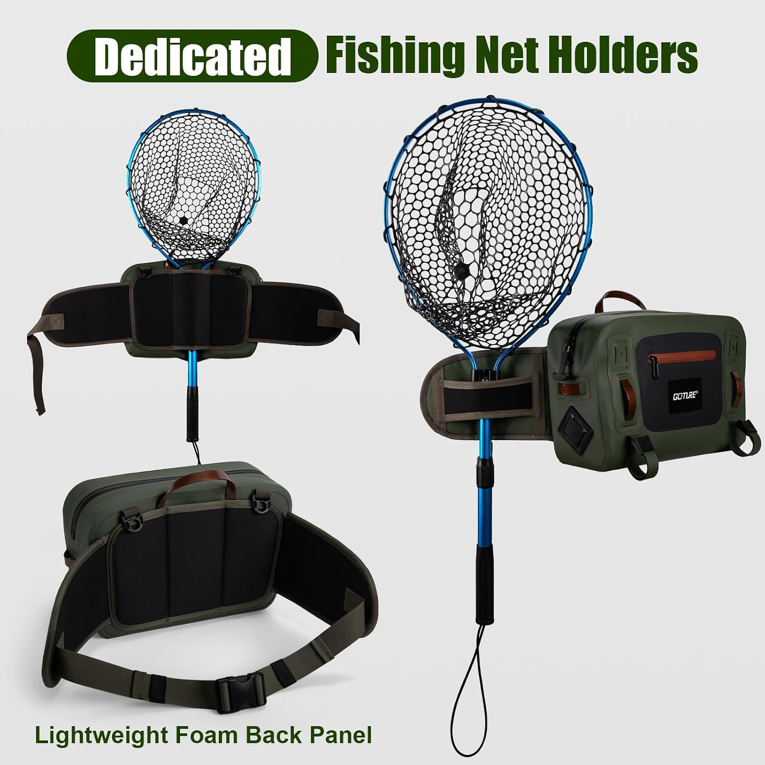 Goture Waterproof Fishing Waist Pack,IPX8 840D TPU Large Tackle Bag with Rod Holder,Airtight Zipper Closure,Detachable Water Bottle Holder, 10L Fly Fishing Bag with Adjustable Strap,Sling Fanny Pack