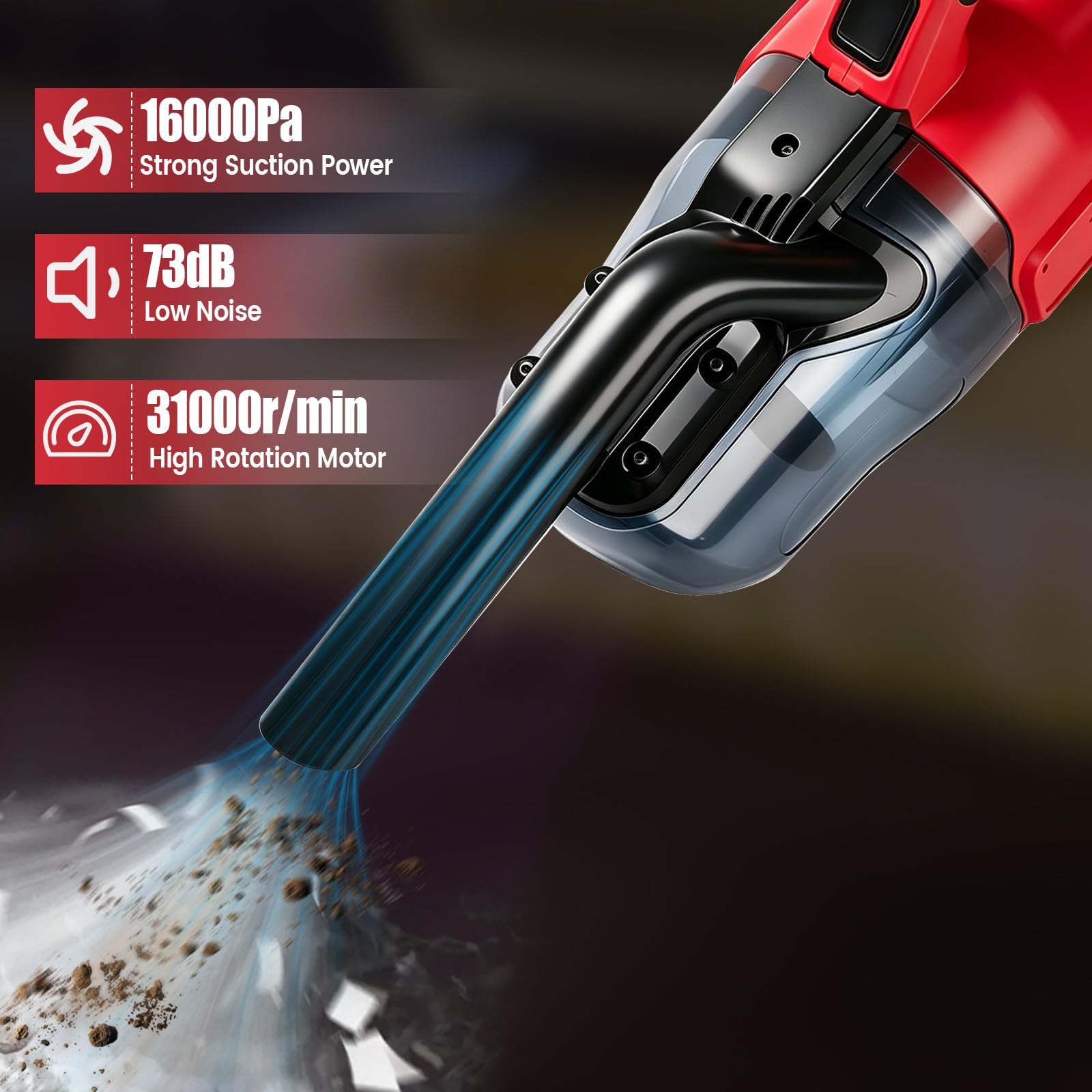 Aspirador de mano inalámbrico compatible con Milwaukee 18 V 16000 Pa con 4 boquillas y depósito de polvo de 0,75 litros para suelos duros, alfombras, pelo de mascotas y coches